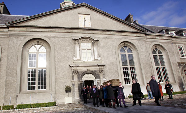 Pall-bearers carry the coffin of Mary Raftery after a humanitarian ceremony at the Royal Hospital Kilmainham , Dublin. Photograph: Brenda Fitzsimons/Irish Times