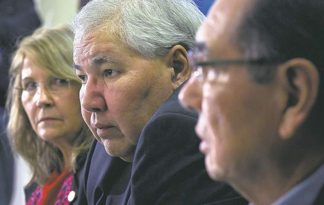 Truth and Reconciliation commissioners (from left) Marie Wilson, Justice Murray Sinclair and Chief Wilton Littlechild release their interim report on residential schools Friday.