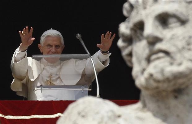 A German bishop who resigned after admitting he beat children in a Catholic orphanage has been appointed by the pope to the Pontifical Council for Health Care, the Vatican said Wednesday. Pictured, Pope Benedict XVI waves as he arrives to lead the Angelus prayer from the window of his private apartment in Saint Peter's Square at the Vatican March 18, 2012.