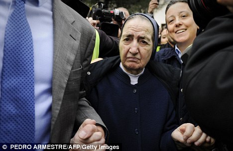 Allegations: Spanish nun Maria Gomez Valbuena leaves court in Madrid after refusing to testify before the judge for her alleged involvement in a case of stolen children