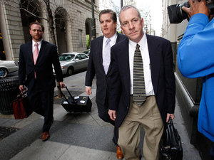 Rev. James Brennan (right) arrives at the Criminal Justice Center in Philadelphia on Wednesday, April 4, 2012. He heard testimony from man accusing him of allegedly raping him as a young teen. (Alejandro A. Alvarez / Staff Photographer)