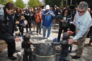 'The Millstone,' a memorial to victims of sexual abuse, being rededicated in Mendham. It was recently destroyed by an act of vandalism.