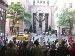 LCWR supporters protest outside of St. Patrick's Cathedral in New York City in May. (NCR photo/Jamie L. Manson)