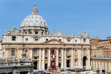 St. Peter's Basilica is visited by Vatican tourists.