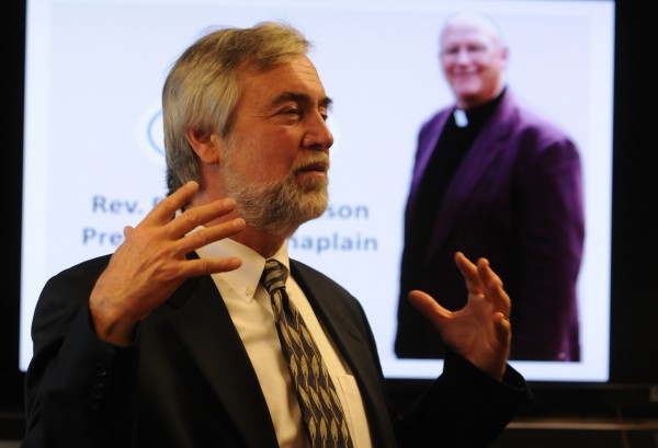 Penobscot Community Health Center CEO Kenneth Schmidt talks about the Rev. Robert Carlson during a press conference in November 2011, prior to the release of any child abuse allegations.