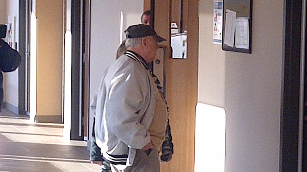 Disgraced former priest Albert Leblanc arrives for sentencing in Yarmouth, N.S. (Blair Rhodes/CBC)