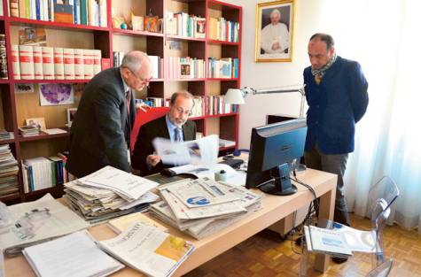 The editor of the L’Osservatore Romano newspaper, Giovanni Maria Vian, during a meeting with journalists in his office on Tuesday at the Vatican.