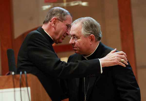 The scandal has bitterly split Cardinal Roger M. Mahony, left, and his successor, Archbishop Jose H. Gomez of Los Angeles.