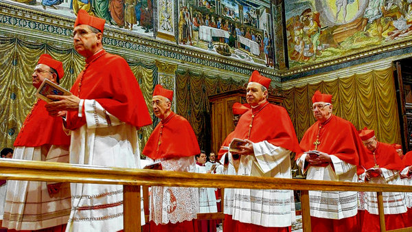 Cardinals go to Sistine Chapel in the Vatican to begin conclave before the election of Pope Benedict XVI in 2005