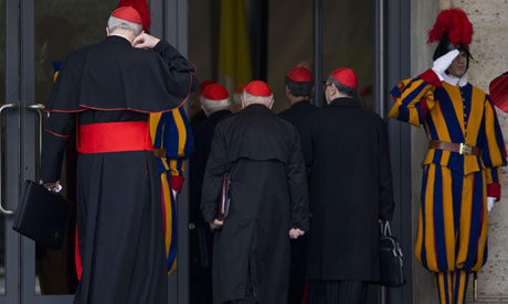 Cardinals arrive for congregation in the Vatican. The date for the conclave to begin elect the next pope has been announced as Tuesday 12 March. Photograph: Massimo Percossi/EPA
