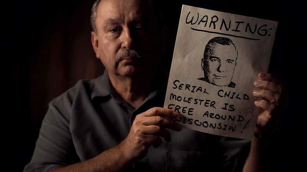 Struggle for justice: Arthur Budzinski with the poster exposing Father Murphy.