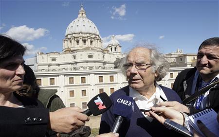 1 of 3. Adolfo Perez Esquivel speaks with media after a private meeting at the Vatican with Pope Francis, in Rome, March 21, 2013. Esquivel defended Pope Francis on Thursday against accusations he failed to speak out against repression during the 1976-83 military dictatorship in their native Argentina, saying he prefered ''silent diplomacy''.