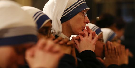 Nuns worship during a Mass at Saint Patrick's Cathedral in February in New York City.