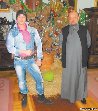 Bishop Kacavenda poses with Belgrade stripper Dejan Nestorovic