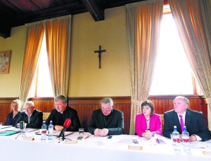 Attending the Report and audit on safeguarding children in the Clogher Diocese held in St.Macartan's College in Monaghan are (from left), Mrs Elaine Murphy, Mr Pat Drury, Fr. Shane McCaughey, Bishop Liam MacDaid, Ms Deirde Boyle and Mr Brendan Kelly.