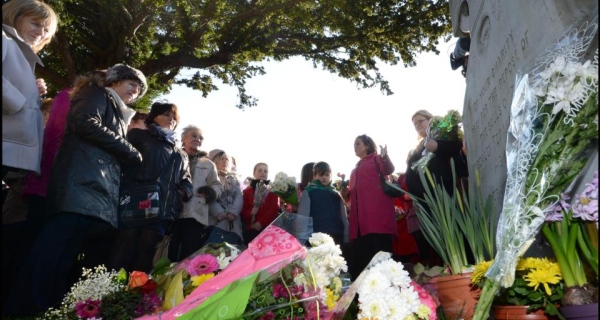 Justice For Magdalenes PRO Claire McGettrick with Mary Lou McDonald in Glasnevin Cemetary during a special ceremony to remember the deceased victims of the Magdalene Laundries earlier this year. Photograph: Brenda Fitzsimons / The Irish Times