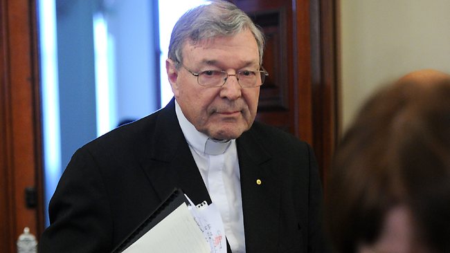 Cardinal George Pell appearing before the Parliamentary inquiry into child sex abuse in Victoria. Picture: Mike Keating Source: Herald Sun
