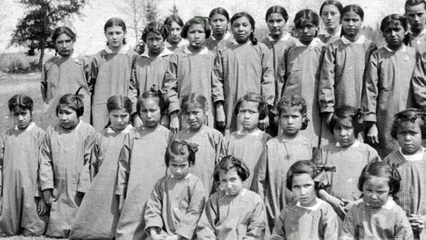 Girls at St. Mary's residential school in Kenora, in a photograph dated 1921. (www.nrsss.ca)