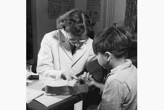 A nurse takes a blood sample from a boy at the Indian School in Port Alberni, B.C., during the experiments conducted on aboriginal children in the 1940s.