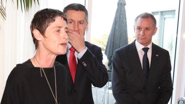 Whistleblower parent, Danyse Soester, with Mark Butler (M.P. for Adelaide and Federal Environment Minister) and South Australian state Premier, Jay Weatherill (far right) (Image source: Adelaide Now).