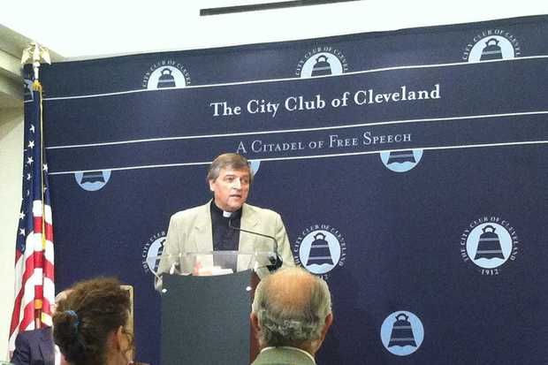 The Rev. Helmut Schuller addresses an audience of about 150 people Friday at The City Club of Cleveland. (Rose Vardell, The Plain Dealer)