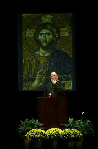 Cardinal Timothy Dolan, speaks in his first appearance in the state since a document release shed new light on the Archdiocese of Milwaukee's handling of clergy abuse cases during a period that included Dolan's leadership, Thursday, Sept. 5, 2013, in Milwaukee.