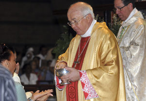 In this March 15, 2013, Archbishop Josef Wesolowski, papal nuncio for the Dominican Republic, leads a Mass in Santo Domingo, Dominican Republic. Authorities in the Dominican Republic will look into allegations of child sex abuse against Wesolowski, following his abrupt removal from his post by the Vatican, Attorney General Francisco Dominguez Brito said Wednesday, Sept. 4, 2013, noting that his office is aware only of rumors and has not received any accusations. (AP Photo/Manuel Diaz)
