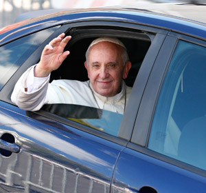 Pope Francis leaves Rome's Basilica of St. John Lateran after a meeting with clergy from the Diocese of Rome Sept. 16. (CNS/Paul Haring)