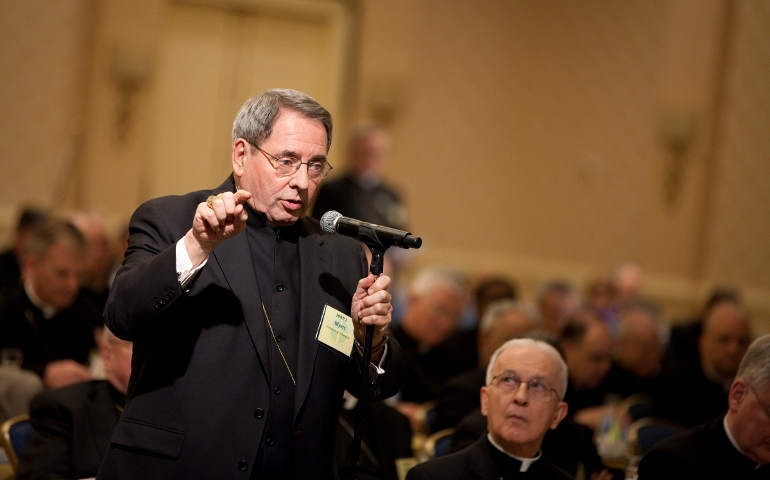 Archbishop John Myers of Newark speaks at the U.S. bishops annual fall meeting in Baltimore last year. (CNS/Nancy Phelan Wiechec)