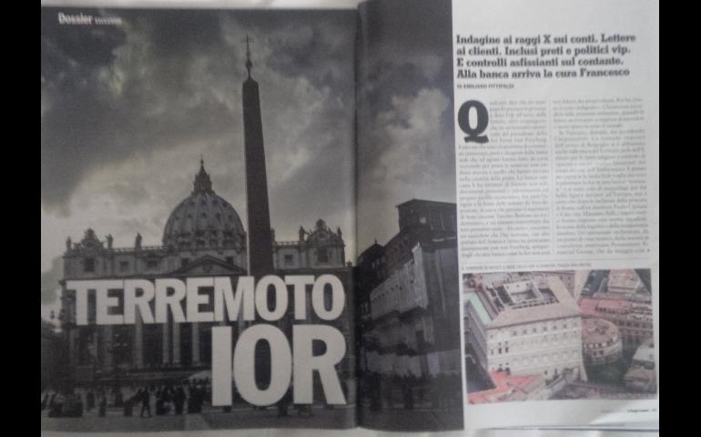 "Earthquake at the Vatican Bank," a story in the Oct. 3 edition of l'Espresso