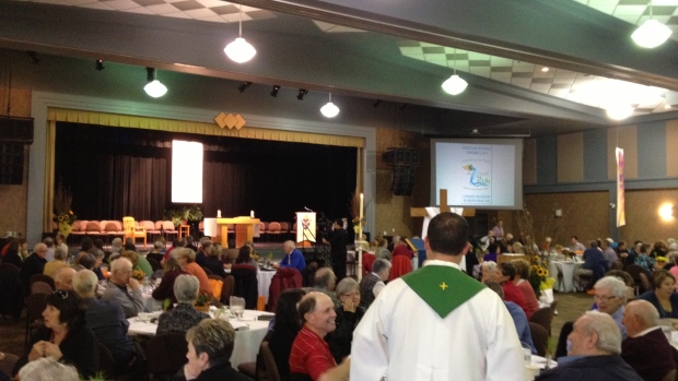 People gather at a conference in Membertou to discuss a five year pastoral plan for the Diocese of Antigonish. (Hal Higgins/CBC)