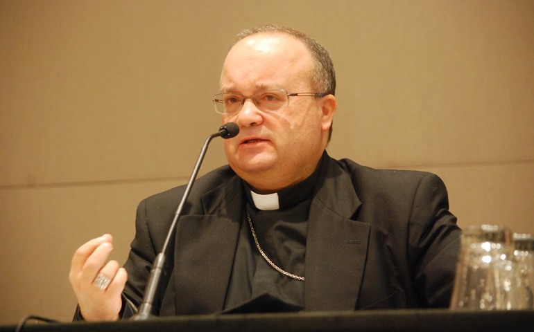 Bishop Charles Scicluna speaks Oct. 16 to members of the Canon Law Society of America in Sacramento, Calif. (NCR photo/Thomas Reese)