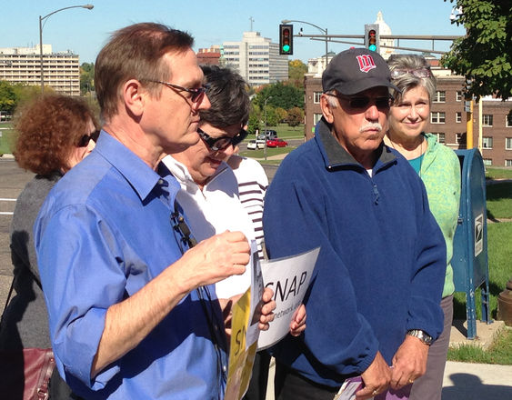 FILE - In this Oct. 7, 2013 file photo, David Clohessy, left, national director of the Survivors Network of those Abused by Priests (SNAP), left, is joined by Frank Meuers, Plymouth, Minn. outside the Archdiocese Chancery in St. Paul, Minn. Meuers came forward and for the first time publicly told how he was abused by a priest, Rudolph Henrich, while a youngster in Golden Valley. The Archdiocese of St. Paul and Minneapolis sent an email to priests and parish leaders Wednesday, Dec. 4, bracing them for its upcoming disclosure of the names of more than two dozen clergy who have been credibly accused of sexually abusing minors. (AP Photo/The St. Paul Pioneer Press, Emily Gurnon,File) MINNEAPOLIS STAR TRIBUNE OUT