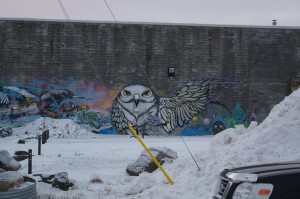Artwork on side of building facing the Iqaluit, Nunavut courthouse