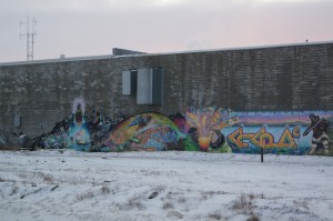 Artwork on side of building facing the Iqaluit, Nunavut courthouse