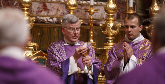 U.S. Archbishop John C. Nienstedt of St. Paul and Minneapolis concelebrates Mass at the Basilica of St. Mary Major in Rome in March 2012. (CNS photo/Paul Haring)