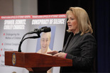 Pennsylvania Attorney General Linda Kelly announces charges again former Penn State President Graham Spanier at a press conference on Thursday, Nov. 1, 2012. The legal battles stemming from the alleged coverup continue to grow.