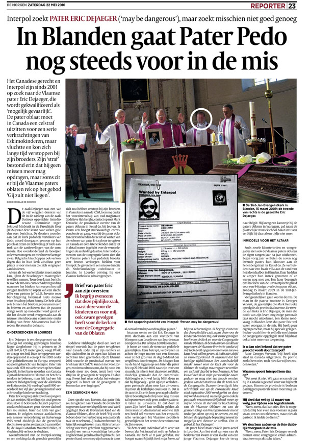 A Belgian newspaper article published in 2010 that exposed "Pater Pedo" — Eric Dejaeger.