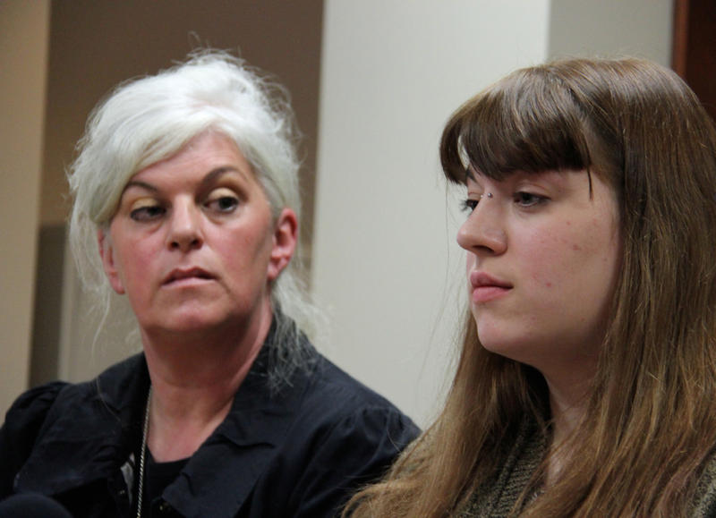 Miranda Lewis (right), with her mother Marina Mauvoleon-Folsom. Lewis and her older sister are suing the Bellows Falls congregation of Jehovah's Witnesses over sexual assaults they say took place when they were less than five years old.