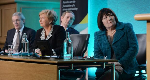 ‘The audits show that there has been a vast improvement in the manner of dealing with cases and of reporting to the Gardai and the Children’s Agency Tusla. But the improvement was often from a low starting base.’ Above, Gordon Jeyes, Chief Executive, Tusla, Taoiseach Enda Kenny, Frances Fitzgerald, Minister for Children and Youth Affairs and Norah Gibbons, Chairperson Tusla, at the official launch of the Child and Family Agency Tusla, in Dublin Castle. Photograph: Alan Betson / The Irish Times