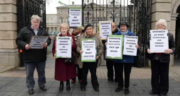 Magdalene Laundry survivors and supporters protesting outside Leinster House on Thursday. They are calling for medical cards to be issued as recommended by the Quirke Report. Photograph: Eric Luke/The Irish Times.