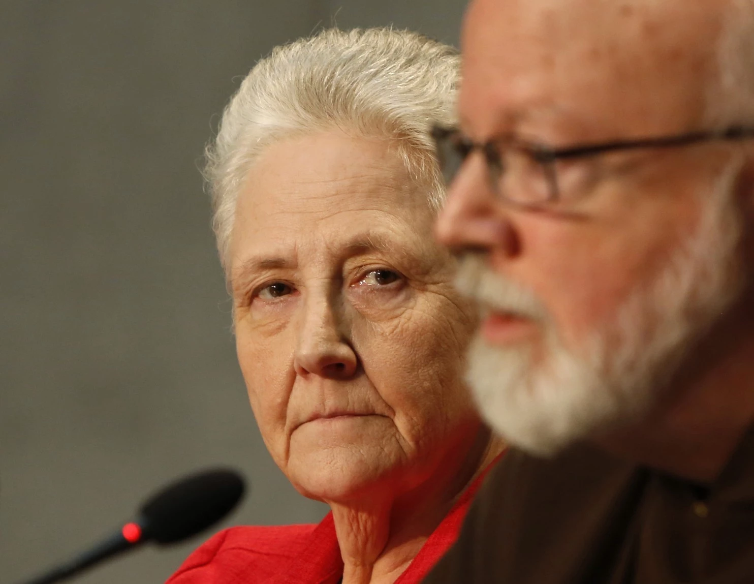 Cardinal Sean O’Malley, archbishop of Boston, and Marie Collins attend a news conference at the Vatican on May 3, 2014. (Riccardo De Luca/AP)