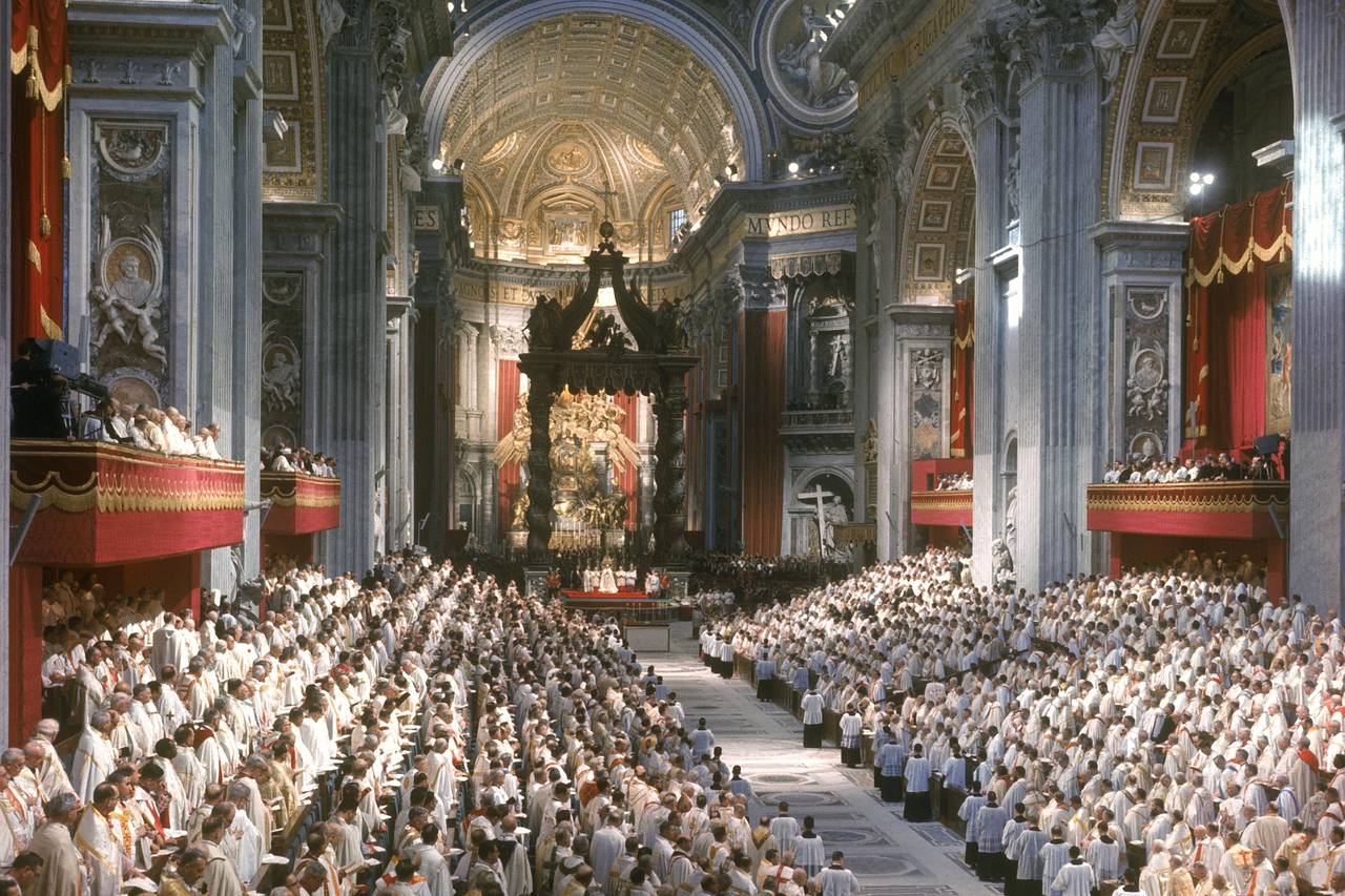 The first session of Second Vatican Council in Rome on Oct. 11, 1962. Vatican II, gathered together by Pope John XXIII and finished by Pope Paul VI, took place in Rome from October 1962 to December 1965. PHOTO: GAMMA-KEYSTONE/GETTY IMAGES