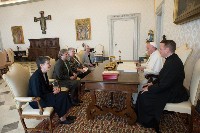 Pope Francis met with a delegation from the Leadership Conference of Women Religious at the Vatican on Thursday.