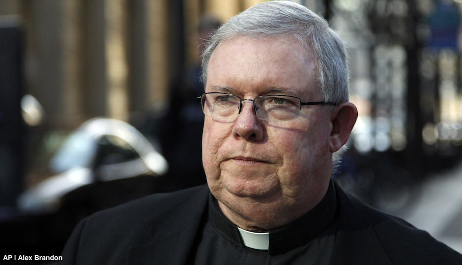 In this March 27, 2012 file photo, Monsignor William Lynn leaves the Criminal Justice Center in Philadelphia. (AP Photo/Alex Brandon, File)