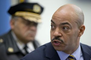 Philadelphia District Attorney Seth Williams, right, speaks as Police Commissioner Charles Ramsey listens during a recent news conference. — AP Photo/Matt Rourke