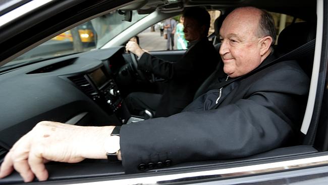 Archbishop Philip Wilson leaves the Catholic Archdiocese of Adelaide after being charged in March by NSW police. Picture: Kelly Barnes
