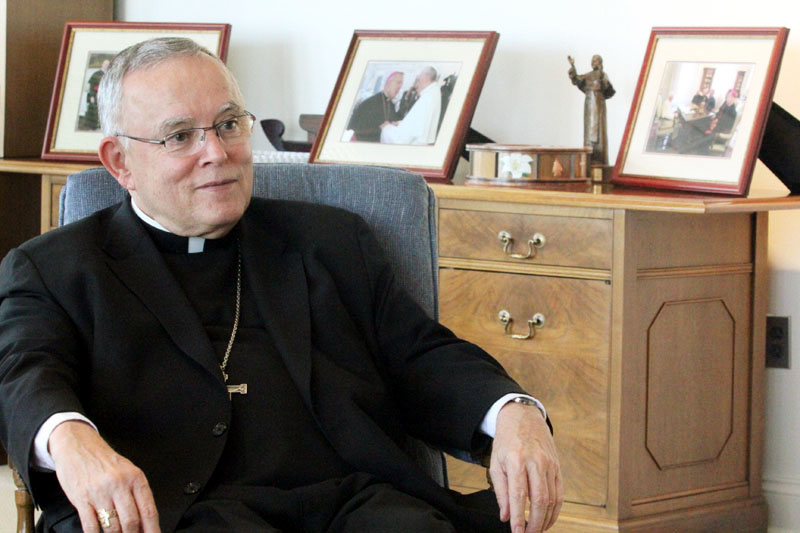 Archbishop Charles Chaput discusses the Philadelphia Archdiocese and the coming World Meeting of Families and visit of Pope Francis to Philadelphia. (Photo by Sarah Webb)
