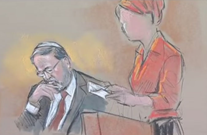 An artist’s rendering of Rabbi Barry Freundel being sentenced on May 15, 2015, in D.C. Superior Court. (YouTube)