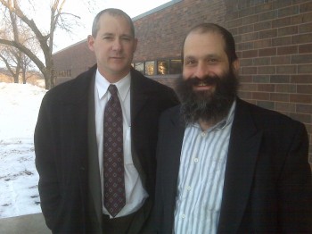 Sholom Rubashkin, right, after posting bail in Iowa in 2009. (Guy Cook)